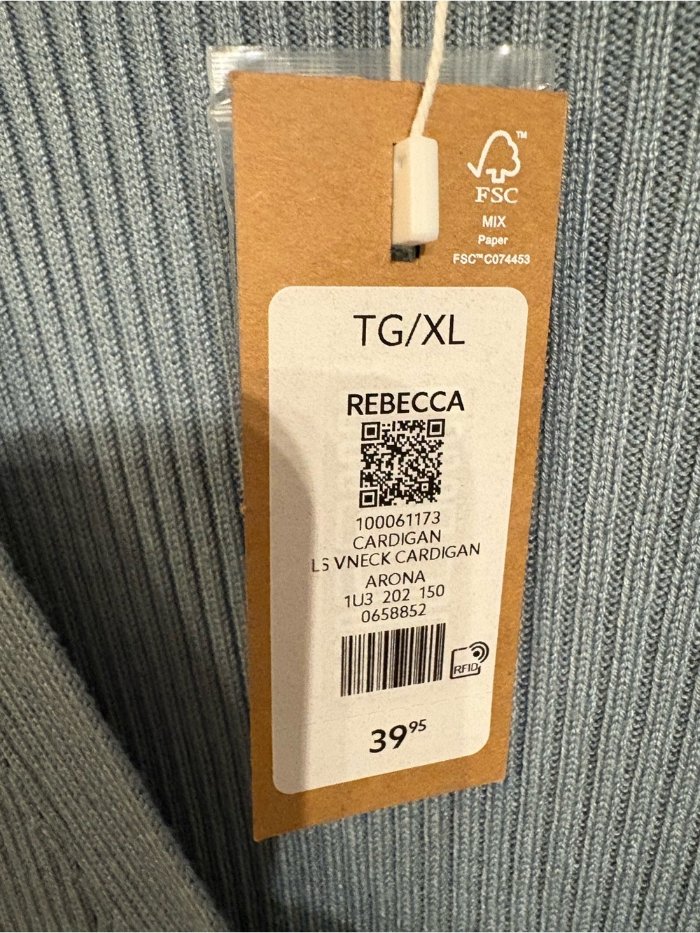 Dynamite Light Blue Ribbed V-Neck Button Cardigan - Picture 4 of 4
